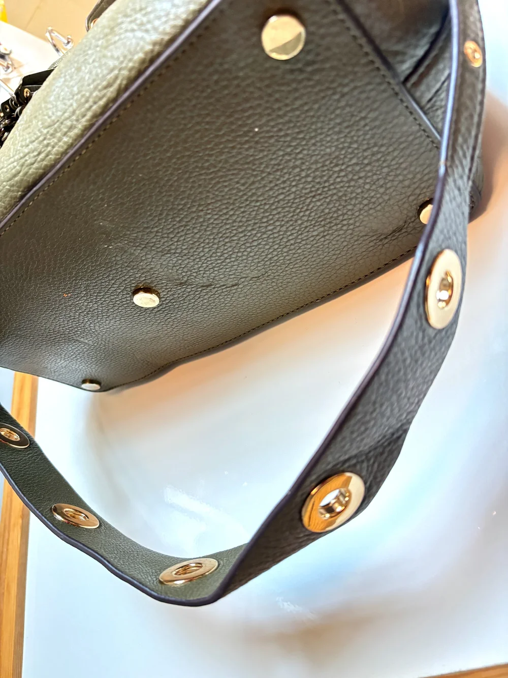 Michael Kors Olive Leather Tote with Tassel and Gold Accents